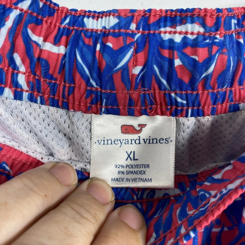 Vineyard Vines Swim Trunks Mens XL Red Seahorse Nautical Print 6 Inch Inseam